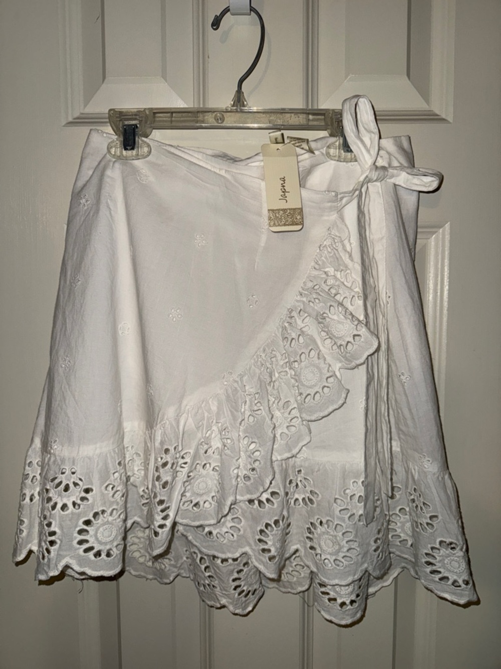 Japna White Eyelet Ruffle Wrap Skirt